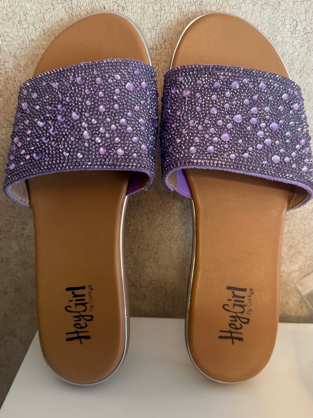 Corkys Purple Jeweled Slide Sandals